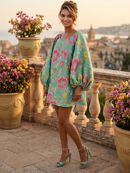 Arianne elmy Dresses & Skirts - Arianne Elmy Green Good Luck Floral Jacquard Dress Oversized Women’s Size XS